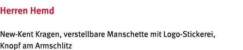 Herren Hemd New-Kent Kragen, verstellbare Manschette mit Logo-Stickerei, Knopf am Armschlitz