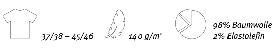  ,37 38   45 46, ,140 g m2, ,98% Baumwolle 2% Elastolefin